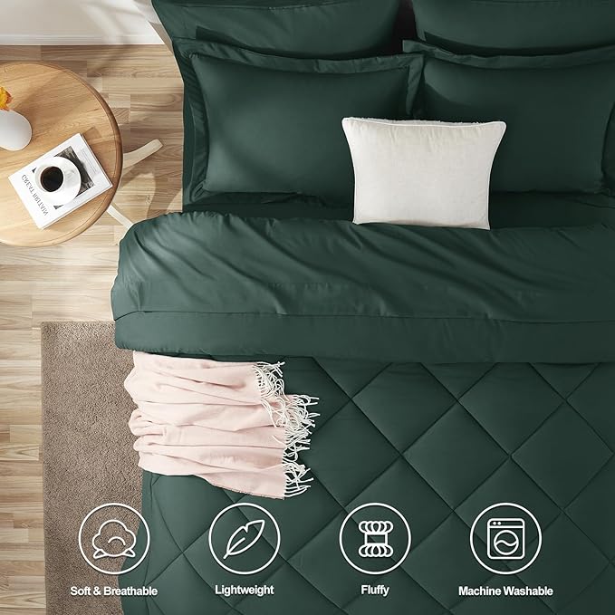 CozyLux King Size Comforter Set Forest Green - 7 Pieces Bed in a Bag King, Luxury Soft Bed Set for All Seasons, Bedding Set with Down Alternative Comforter, Sheets, Pillowcases & Shams