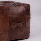 Square Shaped Buffalo Leather Handmade Eco-Friendly Brown Pouf - Square Pouf, 14" x 14"x 14", Plain Solid Pouf, Buffalo Leather Pouf, Recycled Foam with Fibre Fill Stuffed Pouf, Seating Pouf PF25