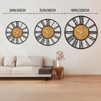 1st owned 40" Large Display Wall Clock for Home Decor - Silent,Battery Operated,Black Metal, Modern, Rustic Wood Clocks for Living Room,Farmhouse,Dining Room,Bedroom,Shop Wall Decor- Roman Numerals
