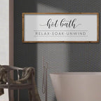 ZZJJHYWGQ Hot Bath Relax Soak Unwind Sign Bathroom Wall Decor 32"×12" Farmhouse Rustic Funny Bathroom Vintage Restroom Guest Large Wooden Framed Washroom Hanging Art (Wood)