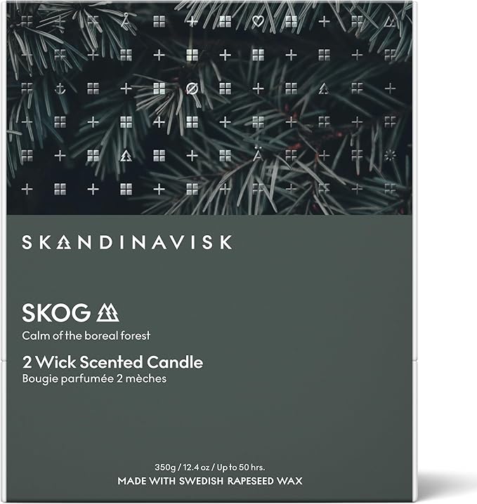 Skandinavisk Skog 'Forest' Scented Candle with 2 Wicks, Special Edition, Scent Notes: Pine Needles and Fir Cones, Birch Sap and Lily of The Valley, Vegan Formula, 12.3 oz.