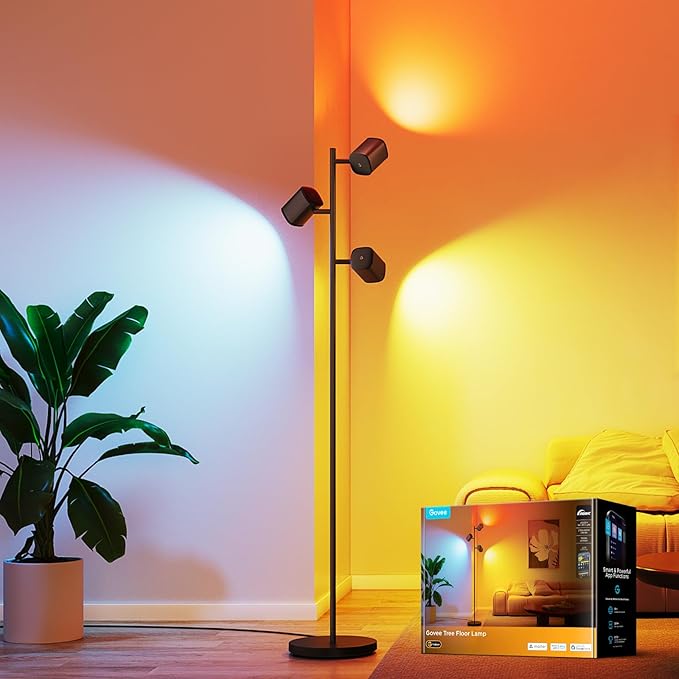 Govee Tree Floor Lamp Compatible with Matter, 3 Rotatable Lights with LuminBlend Technology, Standing Lamp with 64 Dynamic Scenes, Music Sync, Ideal Floor Lamp for Bedroom, Living Room, Reading Room