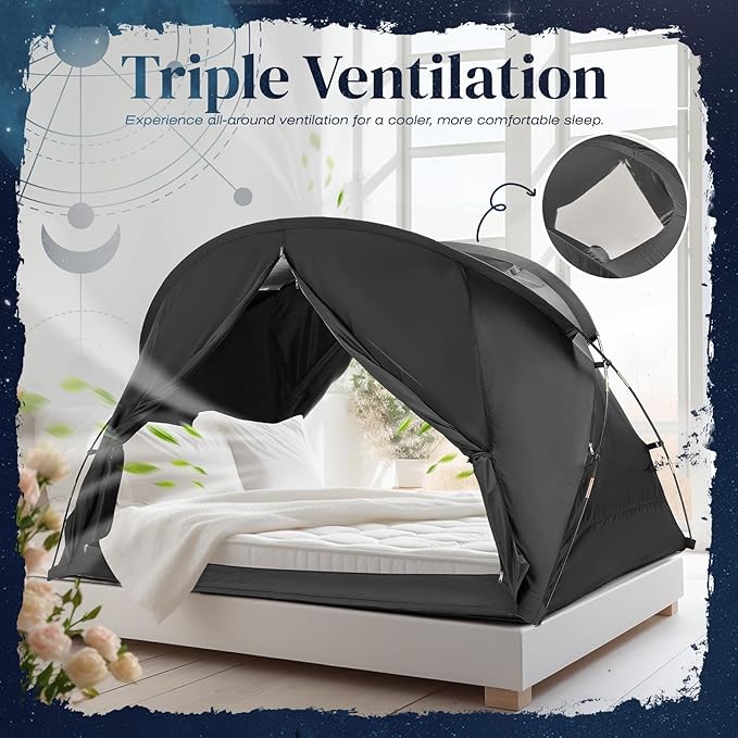 Bed Tent Canopy Queen, Blackout Portable Sleep Tent Easy Setup, Breathable Mesh, Privacy Curtains for Adults, Ideal for Indoor