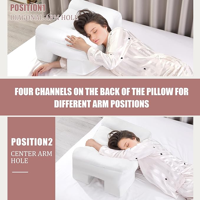 HOMBYS Side Sleeper Pillow with Arm Hole, Shredded Foam Shoulder Pillow for Neck & Shoulder Pain Relief, Multi-Angle Armholes for Different Sleeping Positions, Ergonomic Arm Holes Positioner