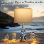 OYEARS 23" Table Lamps for Living Room Set of 2 Bedside Lamps for Night Stands Bedroom Lamps Farmhouse Rattan Boho Lamp Glass Nightlight End Table Lamp with USB C+A (Blue),Two Light Points