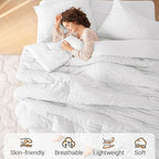 MUXHOMO 7 Pieces California King Comforter Set, Seersucker Bed in a Bag Cal King Size, All Season Luxury Bedding Set with Comforter, Flat Sheet, Fitted Sheet, Pillowcases & Shams, White