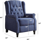 CANMOV Push Back Recliner Chair,Accent Chair, Mid Century Wingback Recliner, Fabric Push Back Recliner Chair Single Armchair Sofa with Rivet Decoration, Button-Tufted Back for Living Room,Dark Blue