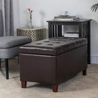 Asense Storage Ottoman Bench, Faux Leather Upholstered End of Bed Bench with Safety Hinge Wooden Legs, for Entryway Bedroom (Chocolate Brown, 33.3")