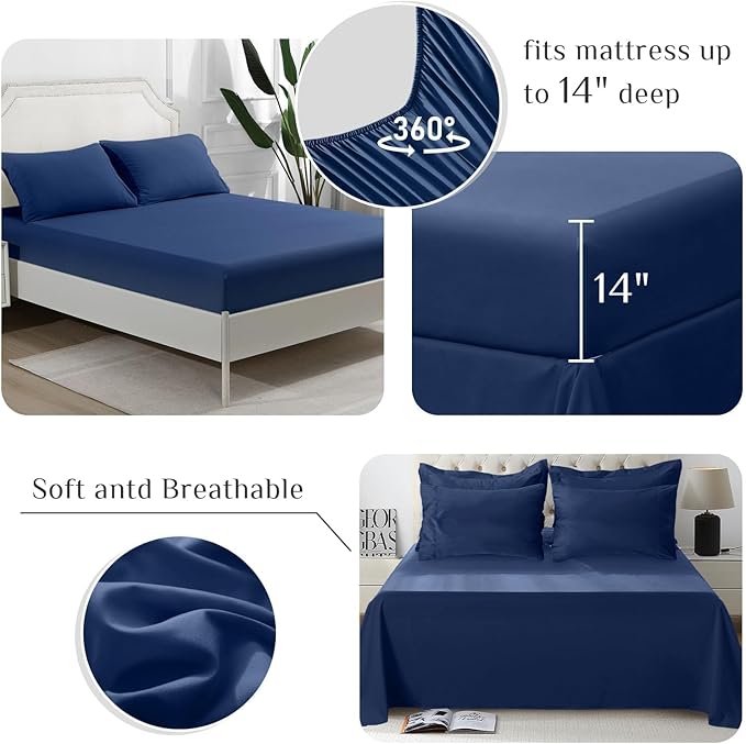 JOLLYVOGUE Queen Comforter Set, Ultra-Soft Bed in a Bag Queen Size 7 Pieces, Oeko-TEX Certified Bedding Set with Down Alternative Comforter, Sheets, Pillowcases & Shams, Navy