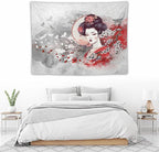 Japanese Geisha Tapestry Asian Red Cherry Blossom Traditional Kimono Folk Tapestries Home Decor for Living Room Bedroom Apartment Farmhouse Dorm 40"x30"
