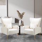 X-VOLSPORT Velvet Accent Chair, Mid Century Modern High Back Living Room Chair with Waist Pillow, Upholstered Arm Chair with Metal Gold Legs for Bedroom, Club, White