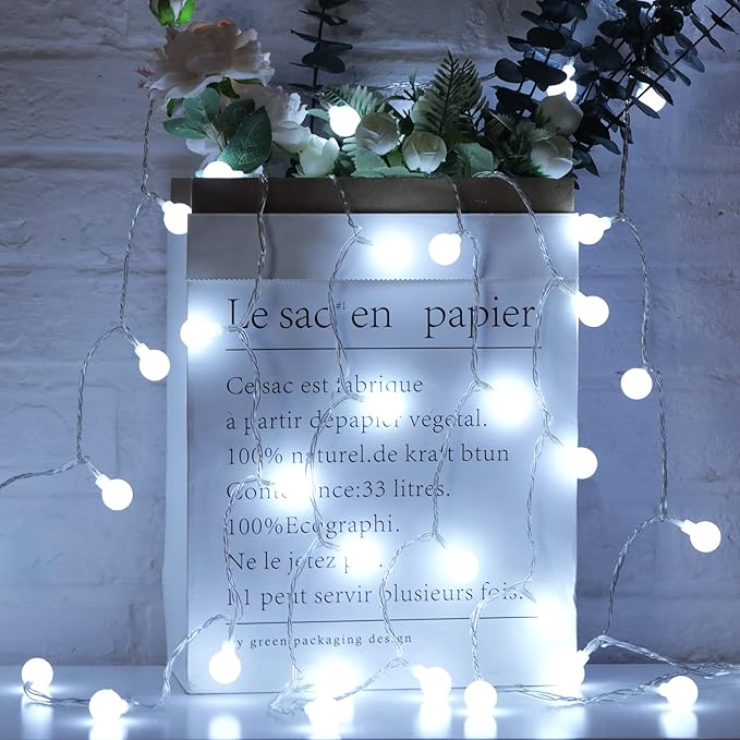 Minetom 33 Feet 100 Led Globe Ball String Lights, Fairy String Lights Plug in with Remote, Waterproof Globe String Lights for Indoor Outdoor Party Wedding Christmas Tree Garden Decoration, Pure White