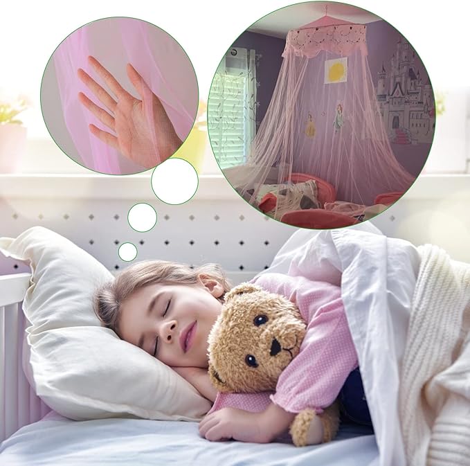 VISATOR Mosquito Net Bed Canopy for Girls,King Canopy Bed Curtains Queen Size from Ceiling,Dome Mosquito Netting Bed Tent Twin Girls Canopy Bed Decor for Baby Crib,Kid Bed and Adult Beds (Pink-Dome)