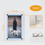 3 Pack acrylic fridge magnetic frame 6X4 Inch refrigerator photo magnet frames clear picture frames magnetic photos Display frame Double-Sided acrylic magnet frames(3pcs clear, 4x6 inch)