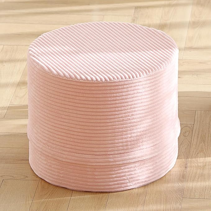 LITA Round Stuffed Pouf Ottoman, Velvet Poufs with High-Density Foam Filling and Washable Cover, Furry and Fluffy Bean Bag Foot Stools Ottoman for Living Room, Bedroom, Office, Pink