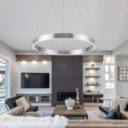 Modern Led Chandelier, 1 Ring Circular Pendant Lights, 23.62" Dining Room Modern Chandelier for Foyer Kitchen Living Room Bedroom Hallway 3000K, Silver Color