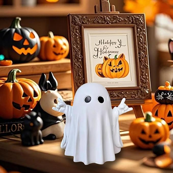 Halloween Ghost Figurine, Resin Cute Finger Ghost Statue, Funny Decor for Halloween Decorations Desk Indoor and Porch Spooky Home Decor