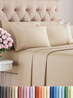 Full Sheets Set 6 Piece - Includes 4 Pillowcases - Bed Sheets Full Size - Soft Hotel Luxury Bedding - Cooling, Comfy, Fade Free & Breathable - 1 Flat & 1 Fitted & 4 Pillowcases w/ Deep Pockets - Cream