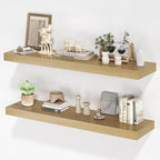 Floating Shelves for Wall, 36" W x 8" D x 1.5" H, Wooden Wall Mounted Display Shelves with Invisible Brackets for Living Room, Bedroom, Bathroom, Kitchen Decor and Storage, Set of 2, Oak