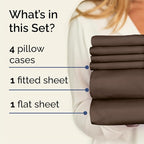 Cal King Sheets Set 6 Piece - Includes 4 Pillowcases - Bed Sheets Cal King Size - Soft Hotel Luxury Bedding - Cooling, Comfy & Breathable - 1 Flat & 1 Fitted & 4 Pillowcases w/ Deep Pockets - Brown