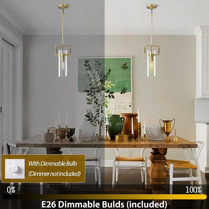 Brass Pendant Lights Kitchen Island, Modern Gold Pendant Lights,12Inch Glass Knurled Kitchen Pendant Lighting Over Island,Farmhouse Island Lights For Kitchen Sink,Bathroom,Bedroom,Included E26 Bulbs