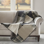 Woolrich Luxury Quilted Throw - Cabin Lifestyle, Patchwork with Moose Design All Season, Lightweight and Breathable Cozy Bedding Layer Throws for Couch Sofa, 50" W x 70" L, Winter Hills Tan