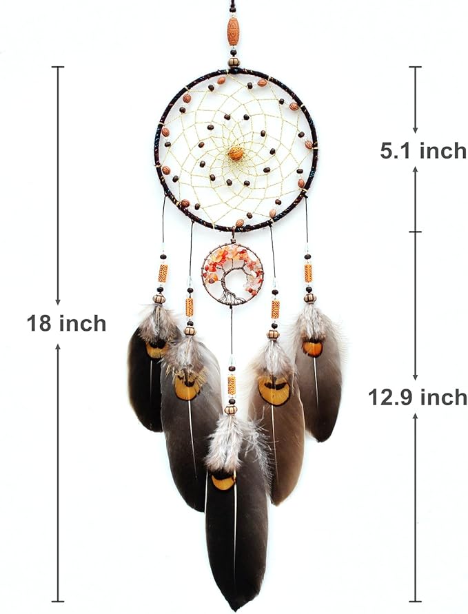 Urdeoms Tree of Life Dream Catchers for Girls Boho Dream Catcher Wall Decor for Bedroom Adult Crystal Red Agate Healing Stone Hanging Ornament Decoration Cute Room Decor 18" Length(NO.17)