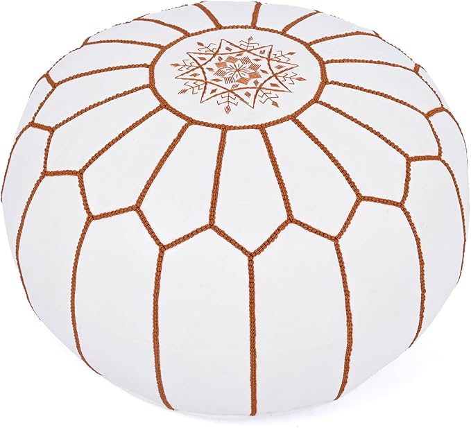 Marrakesh Gallery Genuine Leather Round Pouf Unstuffed - Moroccan Ottoman Footstool, Footrest Cover - Boho Decor - Bohemian Living Room, Bedroom, Kids Room, Gift & Wedding