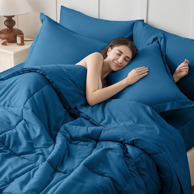 JOLLYVOGUE California King Comforter Set, Ultra-Soft Bed in a Bag Cal King Size 7 Pieces, Oeko-TEX Certified Bedding Set with Down Alternative Comforter, Sheets, Pillowcases & Shams, Teal