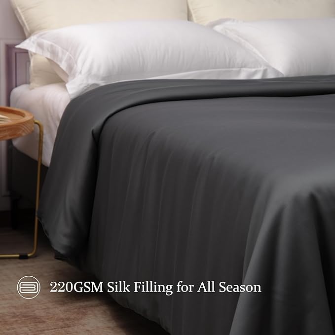 CUDDLE DREAMS Silk Filled Comforter for All Season, Detachable Tencel Duvet Cover for Easy Care, Naturally Breathable (Steel Gray, Queen)