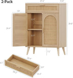 Irontar Rattan Storage Cabinet Set of 2, Buffet Sideboard with Storage, Coffee Bar with Drawer & Doors, Accent Floor Cabinet for Living Room, Dinning Room, Entryway, Natural