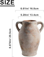 Sunddo 8 inch Rustic Vase for Home Decor, Farmhouse Terracotta Decorative Vase with Handles, Centerpiece Table Decorations, Distressed Living Room, Shelf, Mantle, Entryway, Table Decor