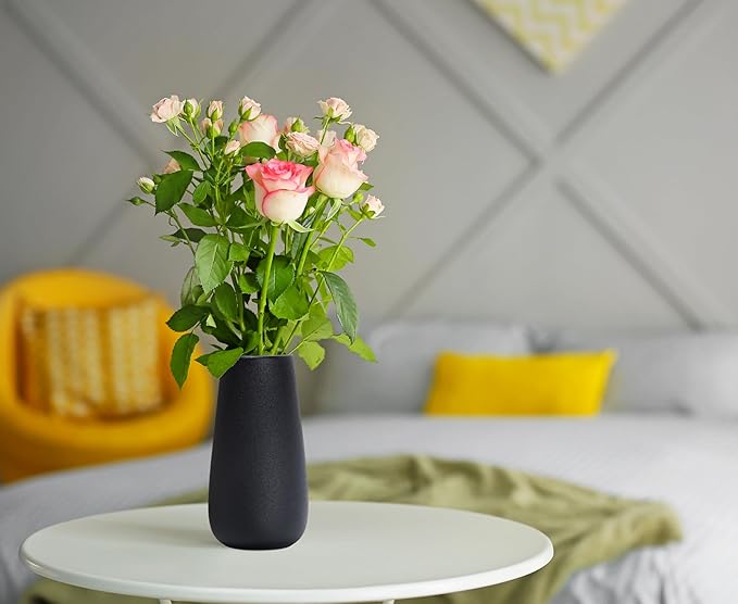 D'vine Dev 8 Inch Raven Grain Elegant Oval Ceramic Vase for Flowers, Home Décor Vase with Design Box, VS-LD-A-3