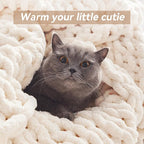 Chunky Knit Throw Blanket, 60''*80'' Knitted Throw Chenille Yarn for Bed Couch, Handmade Cream Crochet Big Thick Blanket, Machine Washable Cute Comfy Blanket for Home Decor