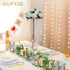 NUPTIO Silver Crystal Wedding Centerpieces - 2 Pcs 21.7in Tall Flower Vases for Party Tables Decorations