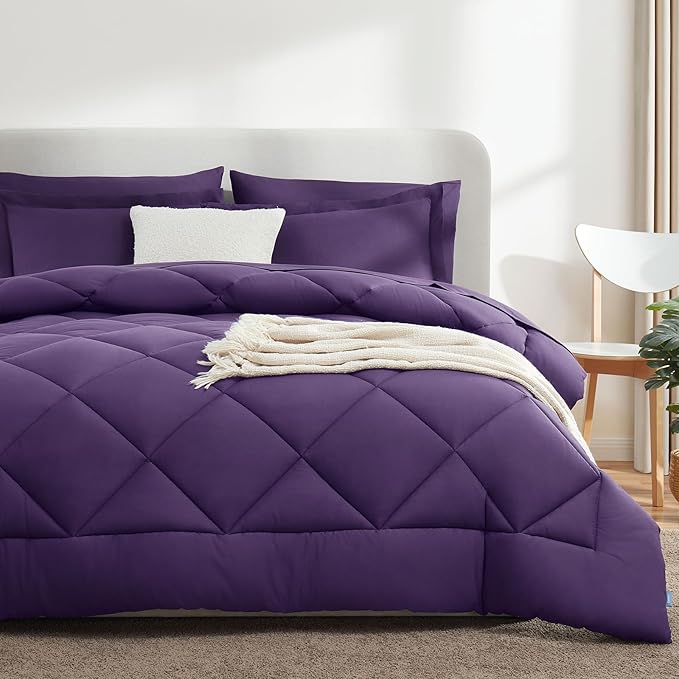 CozyLux Full Size Comforter Sets Purple - 7 Pieces Bed in a Bag Full, Luxury Soft Bed Set for All Seasons, Bedding Set with Down Alternative Comforter, Sheets, Pillowcases & Shams