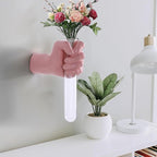 Pink Wall Sculpture,Wall Art Bedoroom,Hand Vase,Funky Flower Vase Decorations,Unique Wall Statue,Home Decor Art