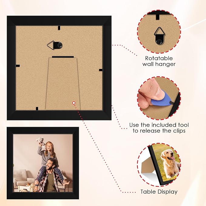 FIXSMITH 5x5 Picture Frame Set of 2, 5x5 Photo Frames with HD Plexiglass for Wall Hanging or Tabletop Display, Black