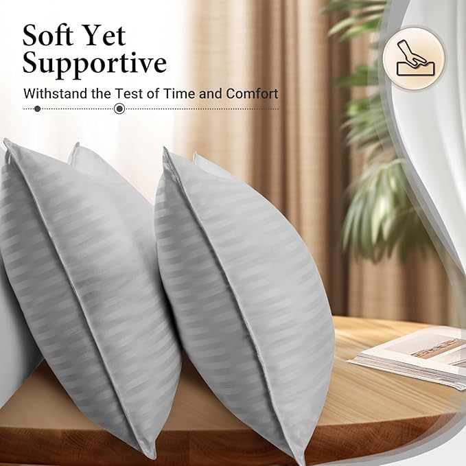 Basic Beyond Pillows Queen Size Set of 2 - Down Alternative Pillows for Sleeping, Soft Queen Pillows Set of 2 for Back, Stomach or Side Sleepers, Silver, 20x28 Inches