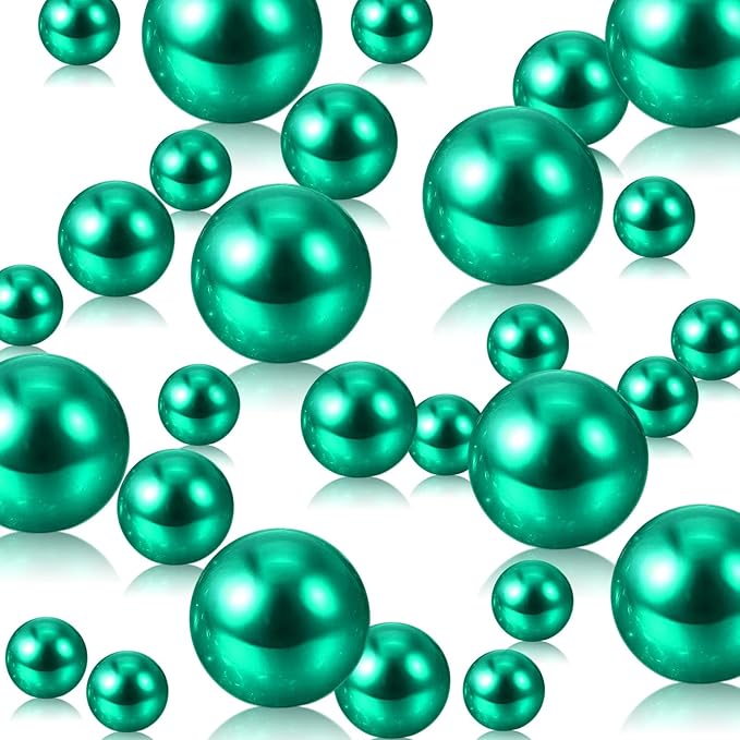 200 PCS Green Vase Fillers, Pearls Bead for Centerpieces Vases, 10/14/20 MM No Hole Beads, Fake Pearls for Wedding Birthday Anniversary Theme Party Table Centerpieces Decor