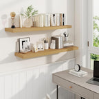 Fun Memories 40 Inch Deep Floating Shelves for Wall, 2 Pack of Wall Mounted Wood Shelves with Invisible Brackets for Bathroom, Bedroom, Kitchen Decor and Storage, Oak
