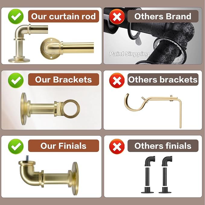 Brushed Gold Curtain Rods 18 to 120 in,Wraparound Curtain Rods,Adjustable Length,1 in Diameter Pipe,Wall or Ceiling Mounted,for Bedroom and Living Room (Brushed Gold 18” to 120”)