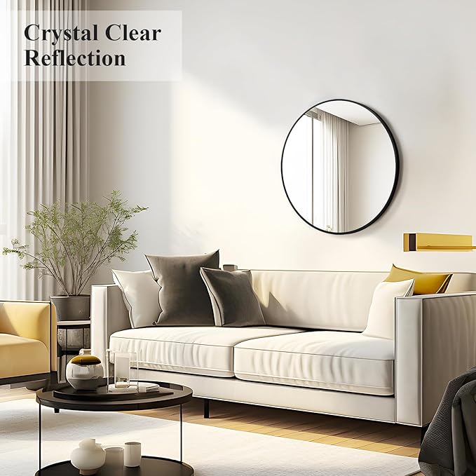 Fabuday Black Circle Mirror for Wall Decor 18 Inch - Bathroom Round Mirror with Matte Frame, Small Circular Mirrors for Entryway, Hallyway, Living Room, Bedroom