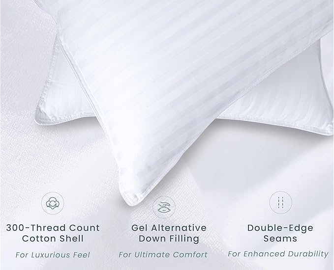 Threadmill Soft Bed Pillows Standard Size Set of 2 | Down Alternative Cooling Bed Pillow for Sleeping | Soft Pillows | 20 x 26 Hotel Pillow, Standard Pillows 2 Pack for Back, Stomach or Side Sleepers