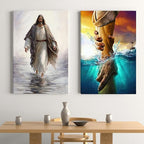 Fantasy Artists Jesus Christ Wall Art Jesus Walking On Water Canvas Print Christian Painting Biblical Wall Decor Religious Room Decor for Church Prayer Room Christian Schools Hospitals 24'' x 36''