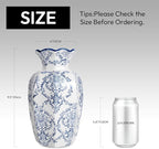 Chinoiserie Vase,9.5 inch Blue and White Vase,Vintage Ceramic Vases,Flower Vase for Centerpiece,Chinese Cute Vases (Blue White, Large)