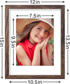 Vittanly 11x14 Picture Frames Set of 9, Shatter Resistant Plexiglass, Display 8x10 Pictures with Mat or 11x14 without Mat, Photo Frames for Wall or Tabletop, Engineered Wood, Brown