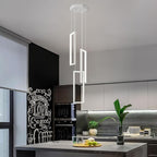 Modern Kitchen Pendant Light Fixture White 40W LED Pendant Light 3 Rings Rectangle Chandelier Pendant Lighting for Kitchen Island Living Room Dining Room Bedroom