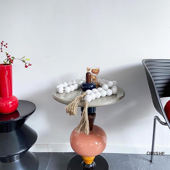 OMISHE 76" Long Extra Large Wood Bead Garland with 1.6" Diameter Wooden Beads and Tassels, Rustic Farmhouse Country Decorative Beads for Home Tiered Tray Decor, Rustic White