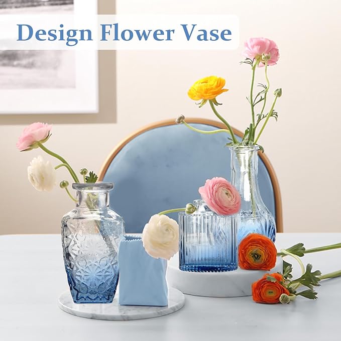 22 Pack Bud Vase in Bulk - BEAHOT Blue Flower Vases for Wedding Decorations, Glass Vase for Table Decorations, Small Vase for Home, Mother's Day, Centerpieces, Party, Office (Blue Gradient)